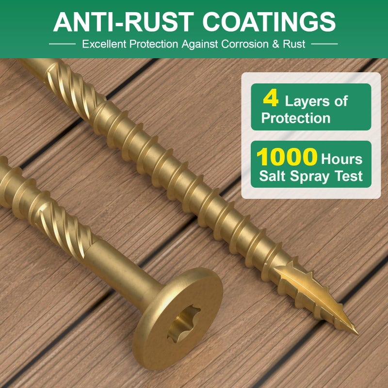 FMhotu 2-7/8 Inch Heavy-Duty Outdoor Wood Screws Assortment Fastener Kit, 250Pcs Star Drive Deck Screws, Rust Resistant Timber Screws for Timber/Log/Landscaping Wood (#14 x 2-7/8"" Tan) - Image 5